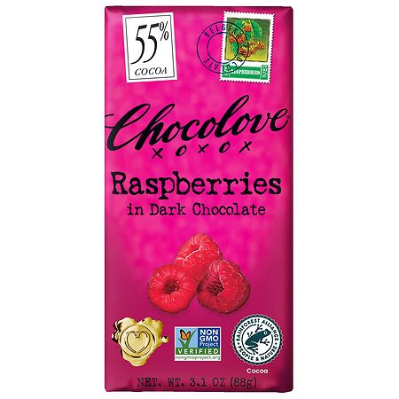 CHOCOLOVE 55% COCOA RASPBERRIES IN DARK CHOCO 3.1oz[KEHE]