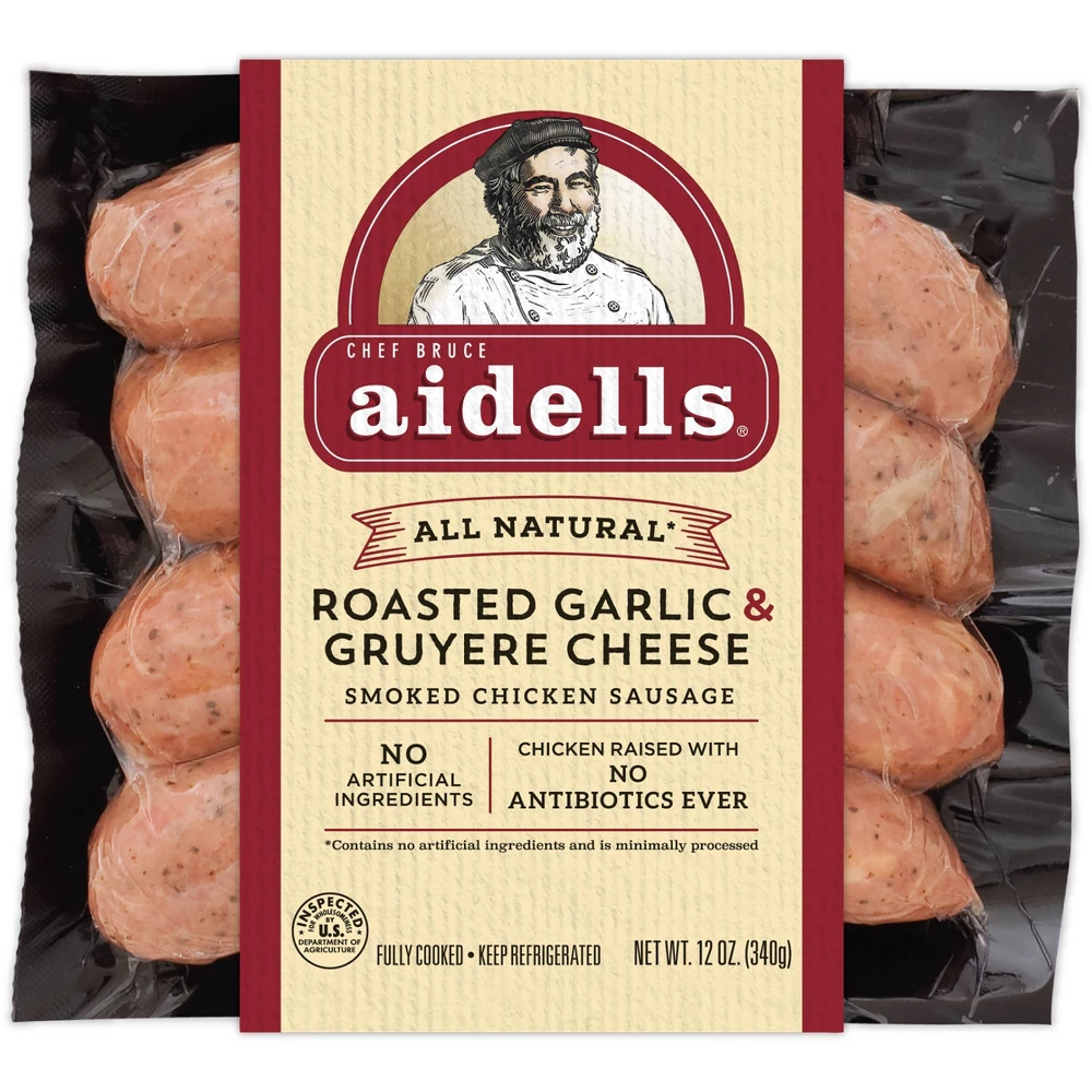 AIDELL'S SAUSAGE RSTD GARLIC GRUYERE CHEESE 12OZ*